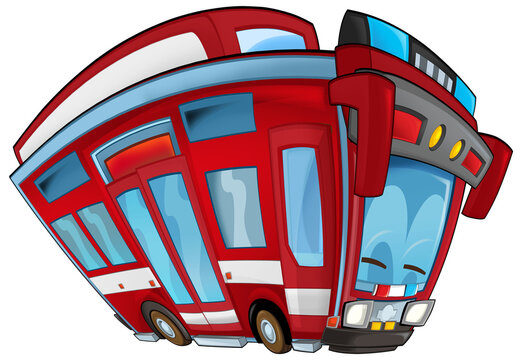 Cartoon funny bus firetruck isolated illustration for children