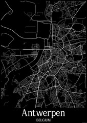 Zwart-wit stadsplattegrond poster van Antwerpen België.