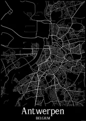 Papier Peint photo Anvers Black and White city map poster of Antwerpen Belgium.