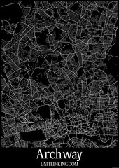 Black and White city map poster of Archway United Kingdom.