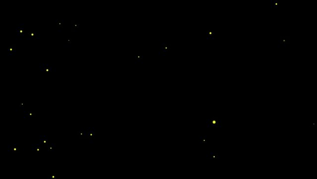 Swarm of fireflies. Set of 2. Black background. Overlay. Isolated flying insects. 25 fps