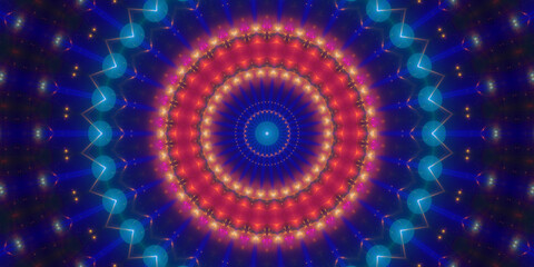 Fractal Mandala Wallpaper Hintergrund für Layout und Drucksachen in blau rot
