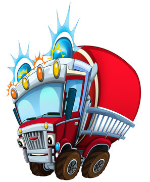 Cartoon happy and funny cartoon fire fireman bus isolated illustration for children