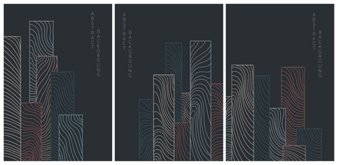 vector abstract japanese style ilustration lined rectangles in black background and colored lines	
