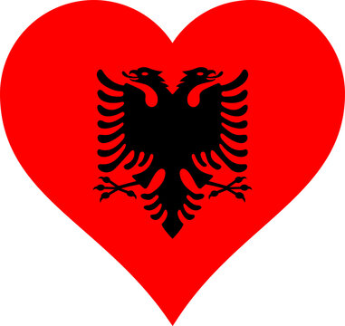 Albania Heart Flag. Albanian Love Shape Country Nation National Flag. Transparent PNG Flattened JPEG JPG. Republic of Albania Banner Icon Sign Symbol.
