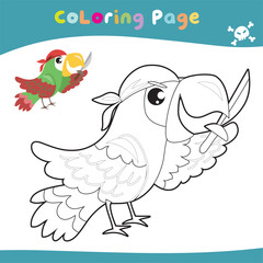 Printable coloring page. Cute pirate illustration. Vector outline for coloring page.