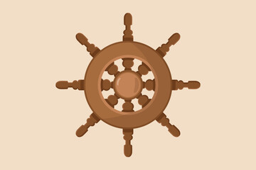 Obraz premium Wooden steering wheel ship. Old wooden ship's rudder for steering on the sea. Shipment and logistic concept. Colored flat vector illustration. 