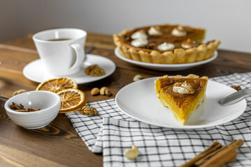 Pumpkin pie dessert for Thanksgiving or Christmas