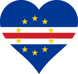 Cape Verde Heart Flag. Transparent PNG flattened JPEG JPG. Cabo Verde Love Shape Country Nation National Flag. Republic of Cabo Verde Banner Icon Sign Symbol.