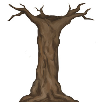Brown bark barren tree trunk hand drawn illustration isolated on white background PNG
