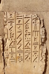 Obraz premium ancient egyptian hieroglyphics carved on the walls of Satet temple at Elephantine Island in Aswan 