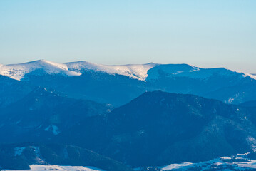 Highest part of Velka Fatra mountains from Mincol hill in winter Mala Fatra mountains in Slovakia