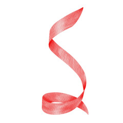Watercolor red ribbon. 