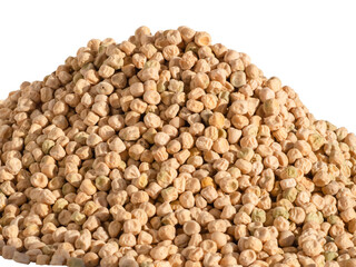 A pile of dry clean pea seeds isolated on a white background. Lots of textured pea grains on a white background