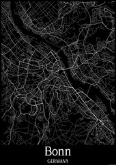 Black and White city map poster of Bonn Germany.