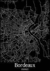 Black and White city map poster of Bordeaux France.