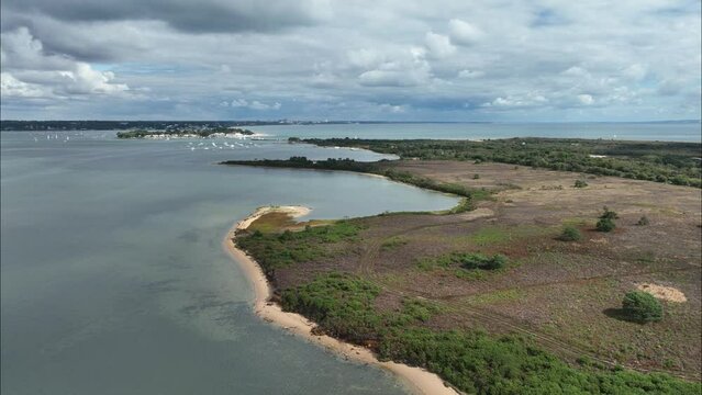 Dramatic aerial view of Studland over to Sandbanks, Dorset, England.
