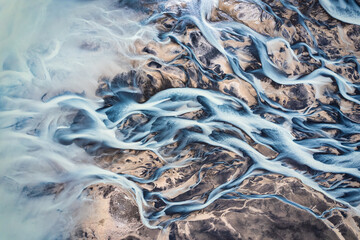 Abstract Icelandic glacier rivers melting pattern in summer at highlands of Iceland