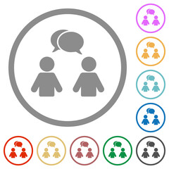 Two talking persons with oval bubbles solid flat icons with outlines