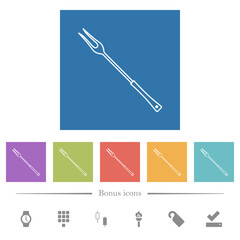 Barbecue fork outline flat white icons in square backgrounds