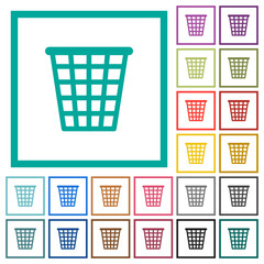 Single empty wide trash outline flat color icons with quadrant frames