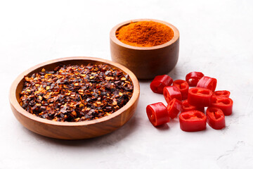 Red chili peppers and flakes