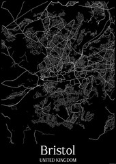 Black and White city map poster of Bristol United Kingdom.