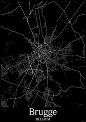 Black and White city map poster of Brugge Belgium.