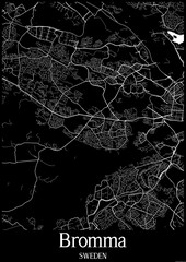 Black and White city map poster of Bromma Sweden.