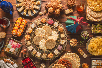 Collection of traditional Arabic sweets and candies to celebrate 