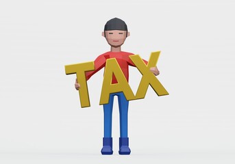 3d render of dummy holding a tax sign.