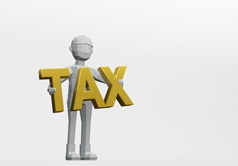 3d render of dummy holding a tax sign.