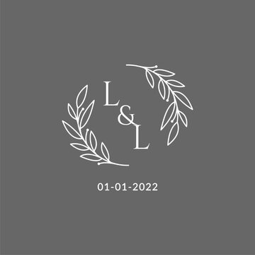 Initial letter LL monogram wedding logo with creative leaves decoration
