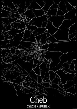 Black and White city map poster of Cheb Czech Republic.