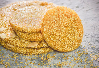 Arabic Traditional sugar coated sesame sweets. Egyptian oriental desserts usually eaten during 