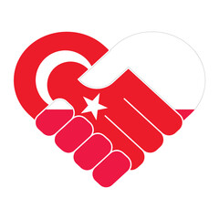 Handshake symbol in the colors of the national flags of Poland and Turkey, forming a heart.