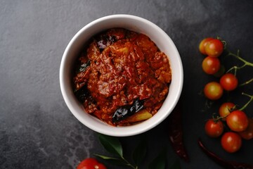 Homemade Tomato Thokku Pickle or Chutney, selective focus