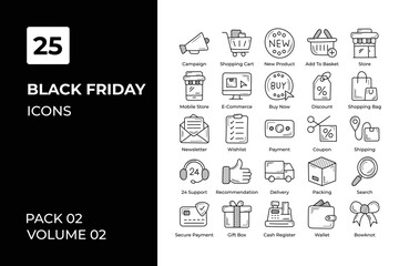 Black Friday icons collection. Set vector line with elements for mobile concepts and web apps. Collection modern icons.