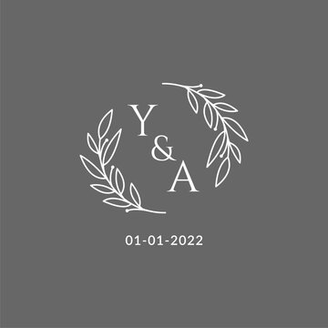 Initial letter YA monogram wedding logo with creative leaves decoration