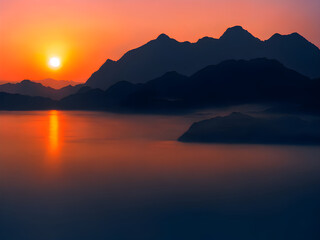 Fototapeta premium A view of a mountain range at sunset.