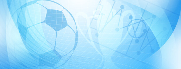 Abstract background on a football theme with big ball and other soccer symbols in light blue colors © Olga Moonlight