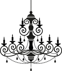 Fototapeta na wymiar Lighting luster on chain, silhouette of chandelier
