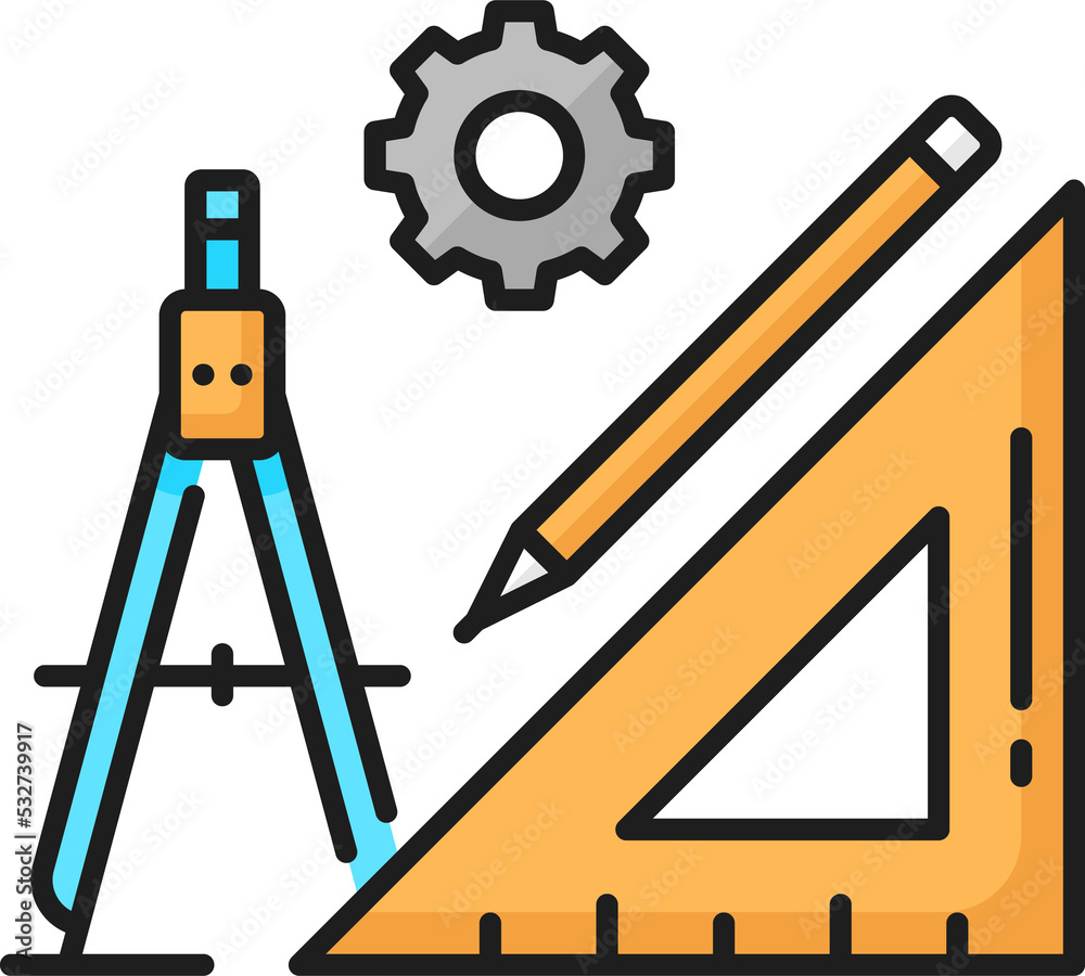 Poster Triangle ruler and compass pencil architect tools