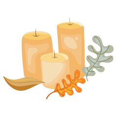 Vector clipart with a beautiful, autumn candle. Candle illustration.