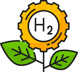 Hydrogen green energy flower and H2 molecule icon