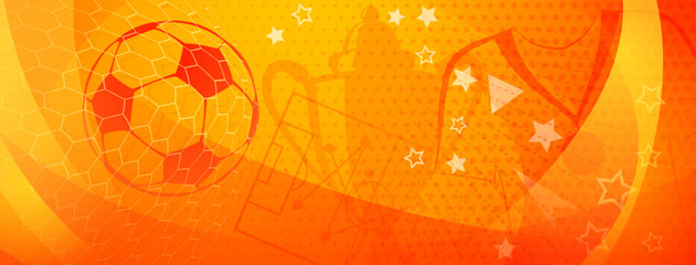 Abstract background on a football theme with big ball and other soccer symbols in national colors of Spain © Olga Moonlight