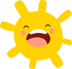 Cartoon laughing sun character, cute personage