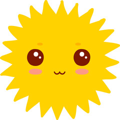 Cartoon sun kawaii character, cute smiling solar