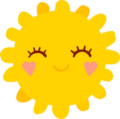 Cartoon sun character, cute personage, emoticon