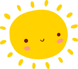 Fototapeta premium Cartoon smiling sun character, kawaii personage